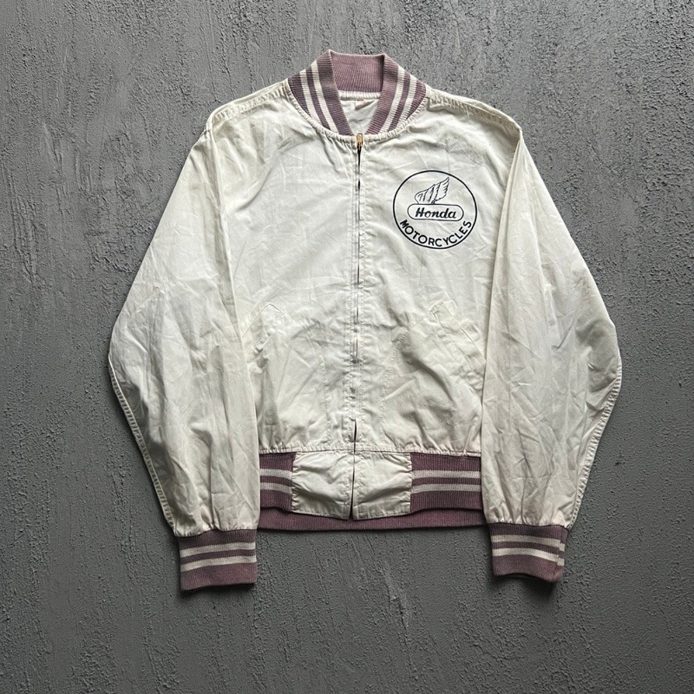 Vintage Honda Bomber Jacket Men Medium White 1950s Champion Cotton